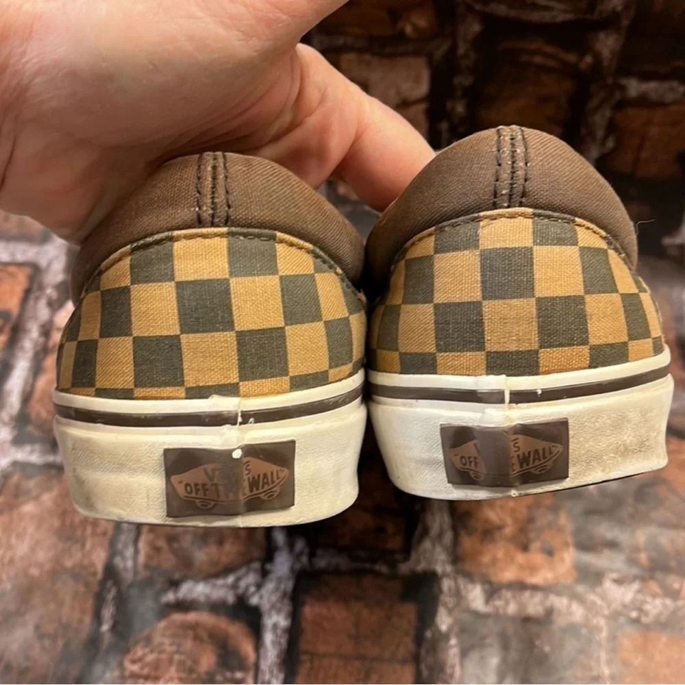 Vans Brown and Tan Checkered Slip-On Sneakers - Picture 6 of 7